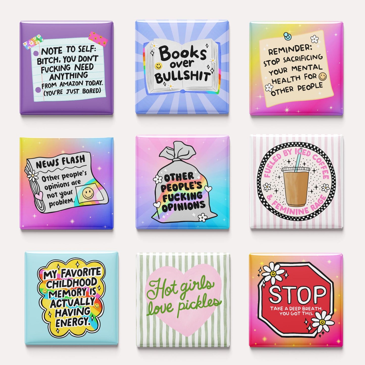 Hot Girls Love Pickles Magnet – Funny Handmade 2x2 Magnet, Cute Bold Fridge Decor, Dopamine Decor, Humor Gift for Best Friend, Mental Health