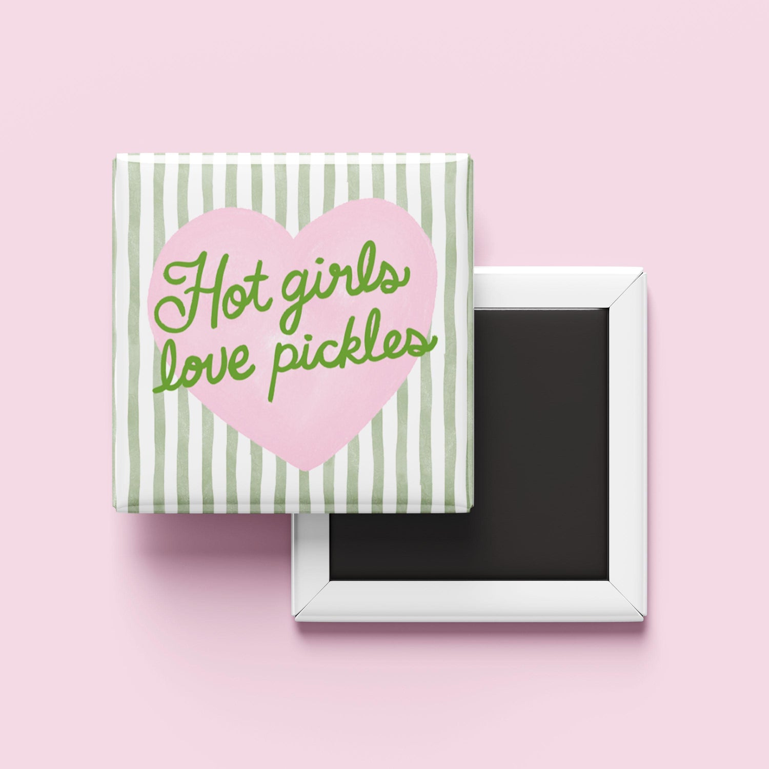 Hot Girls Love Pickles Magnet – Funny Handmade 2x2 Magnet, Cute Bold Fridge Decor, Dopamine Decor, Humor Gift for Best Friend, Mental Health